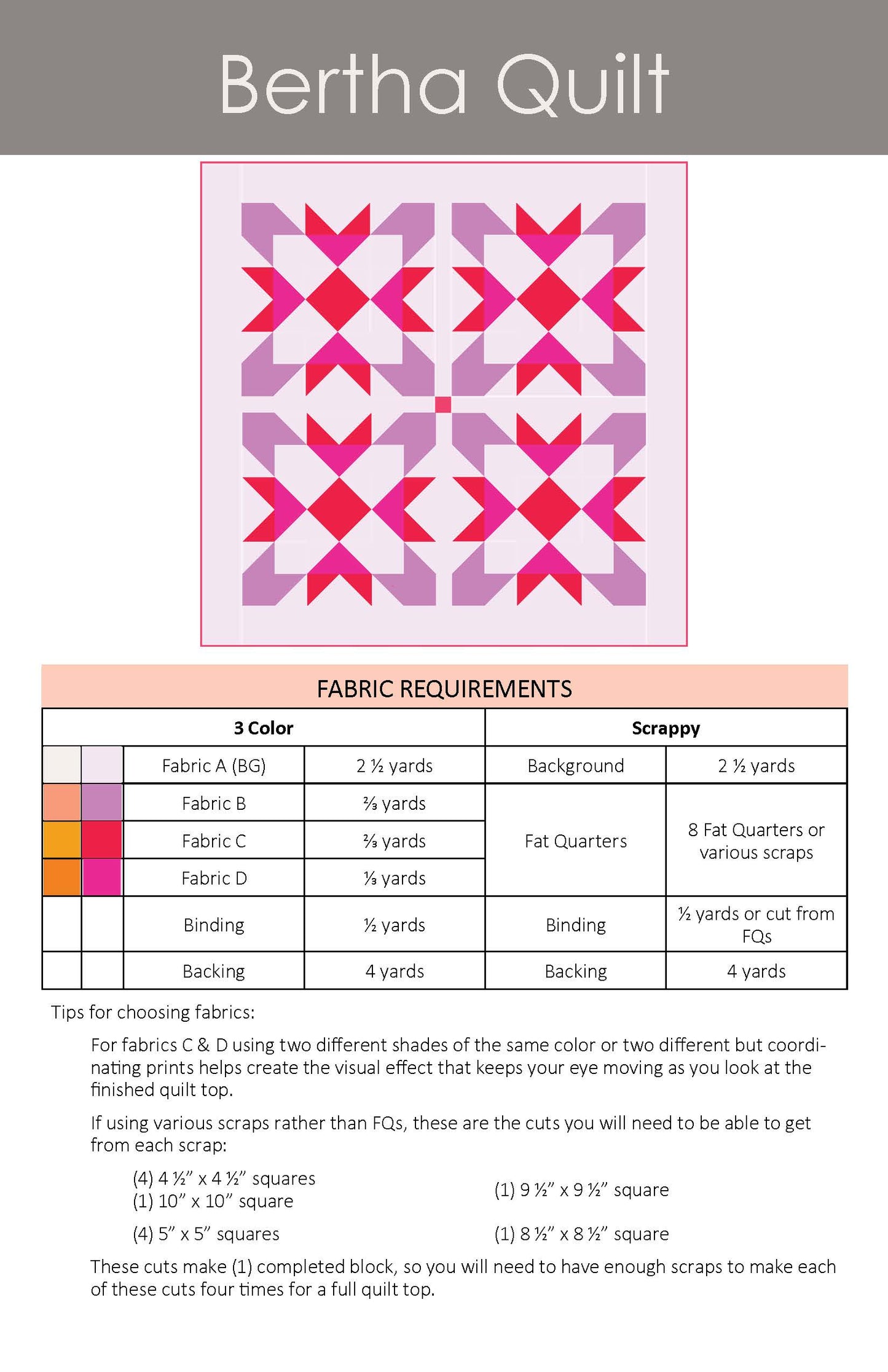 Bertha Quilt Pattern PDF